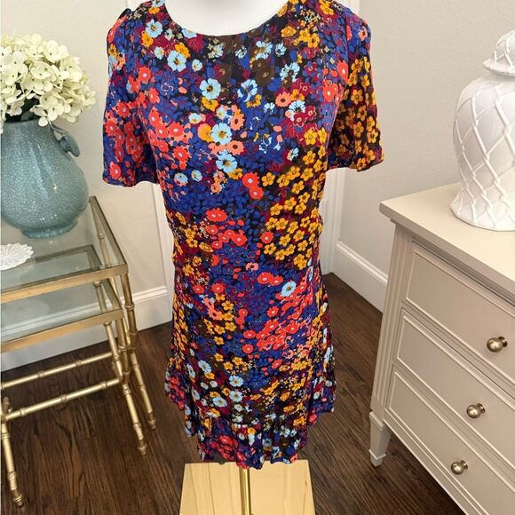 Anthropologie Ruffled Satin Floral Mini Dress-NN5 - Picture 4 of 7